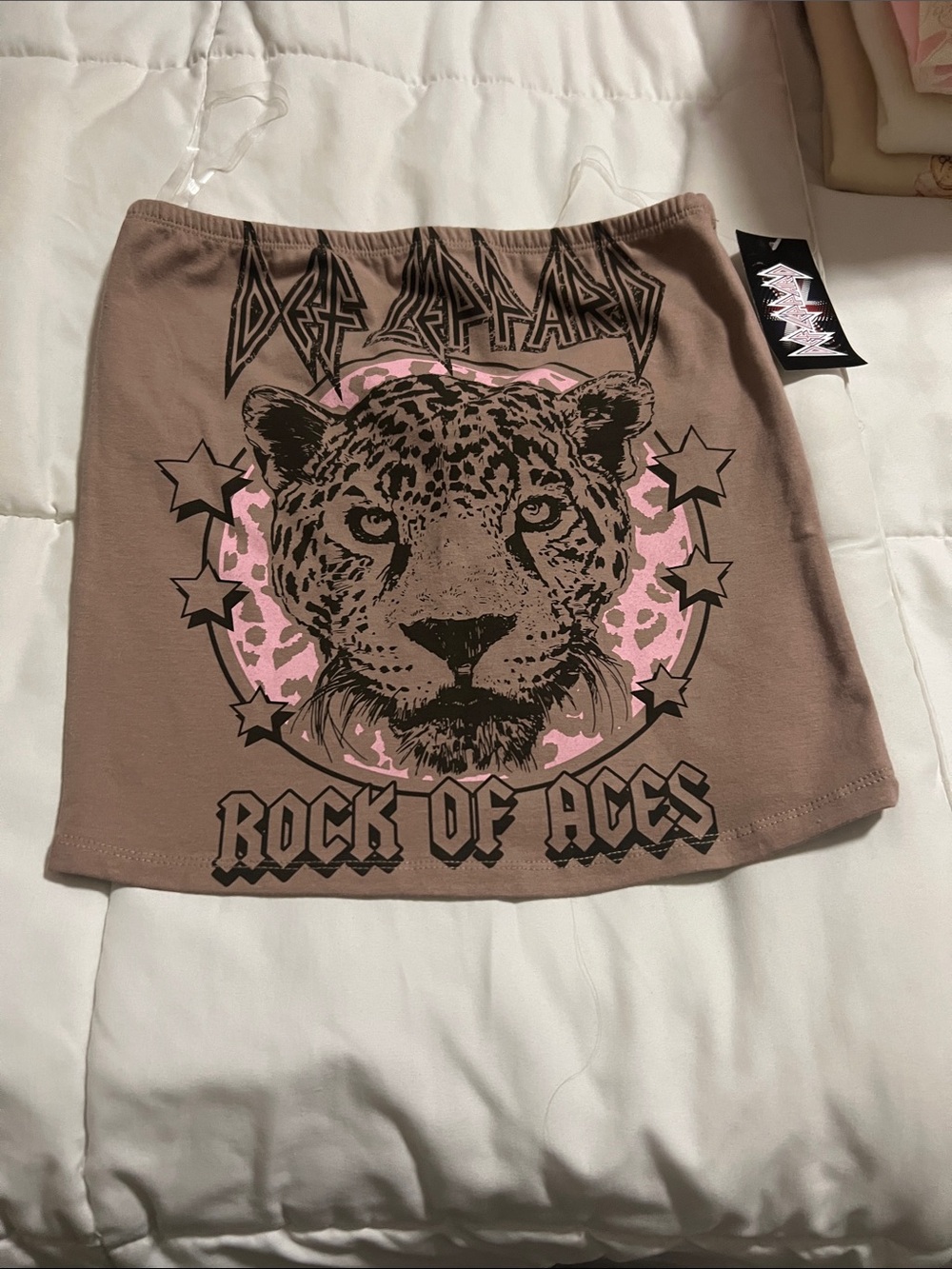 Rock of Ages Brown Pink Leopard Graphic Tube Top
